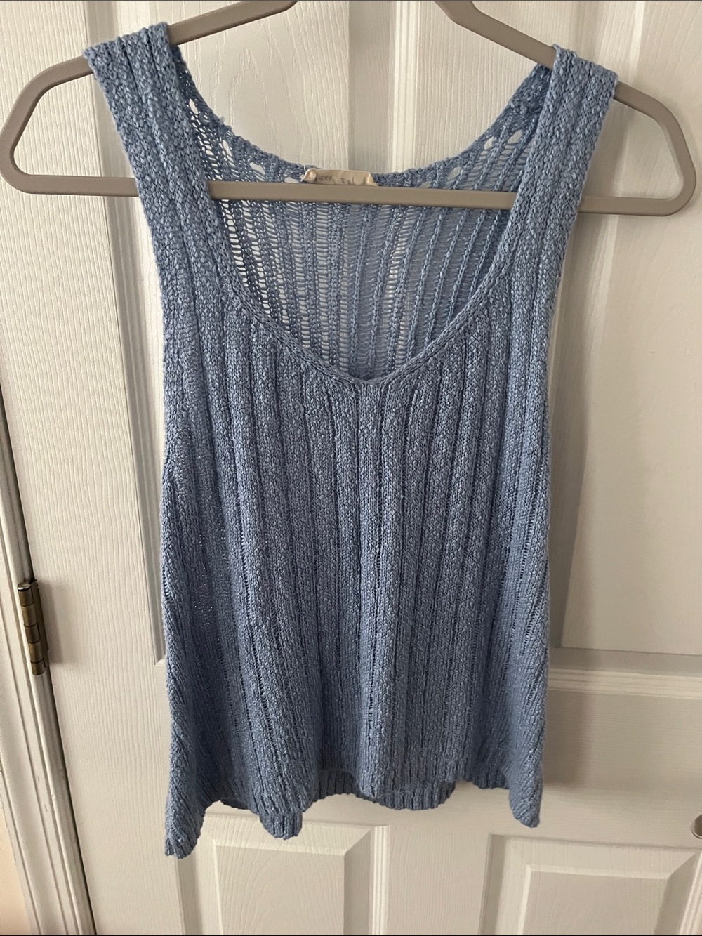 Light Blue Open-Weave Knit Tank – Women's Summer Layering Top